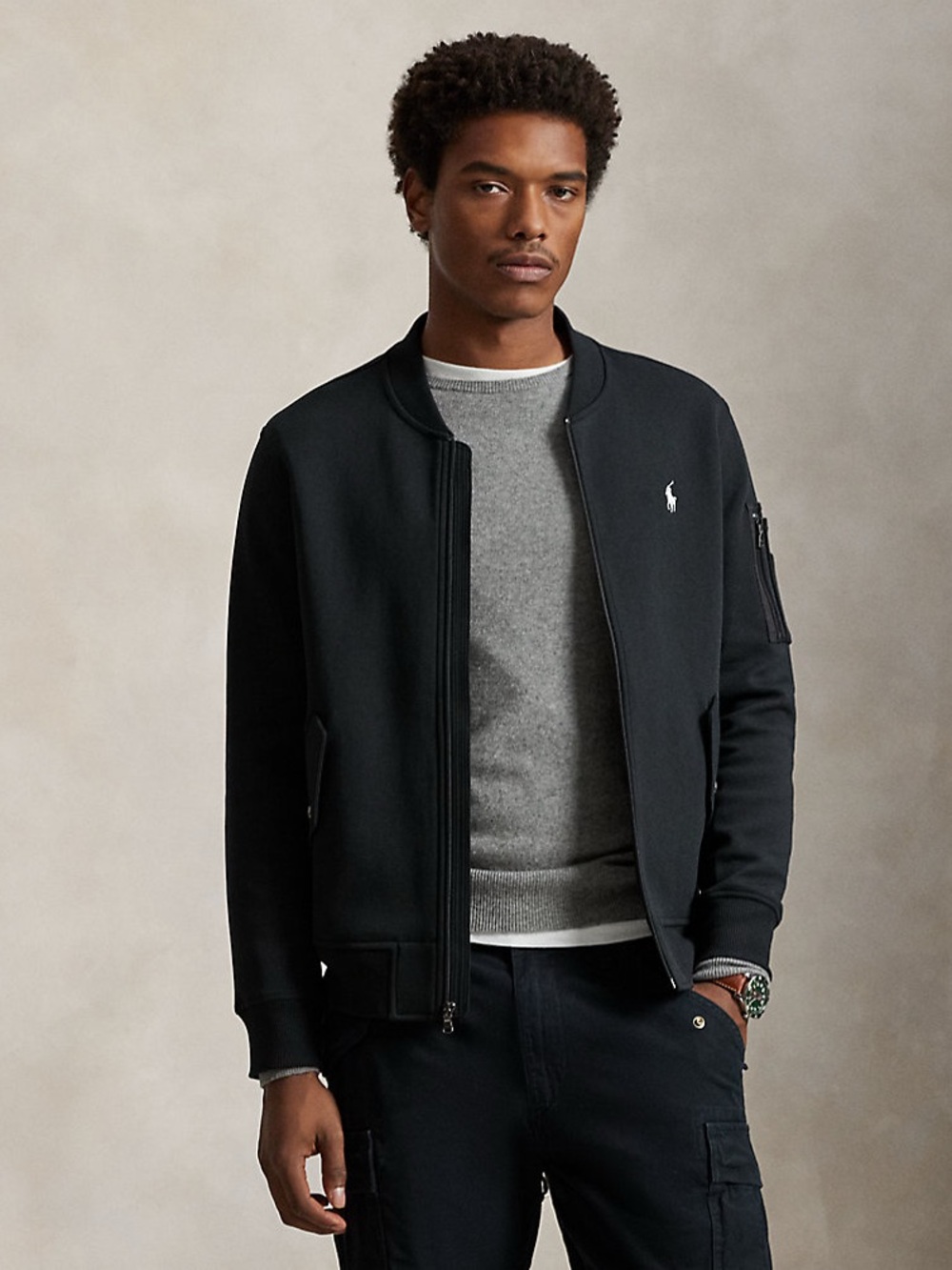 NWT Polo Ralph Lauren Double-Knit Bomber Jacket - Black  Size M